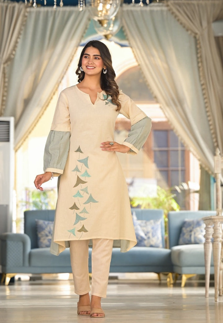 Vartika SoftBlue Cotton Kurta Pant Set