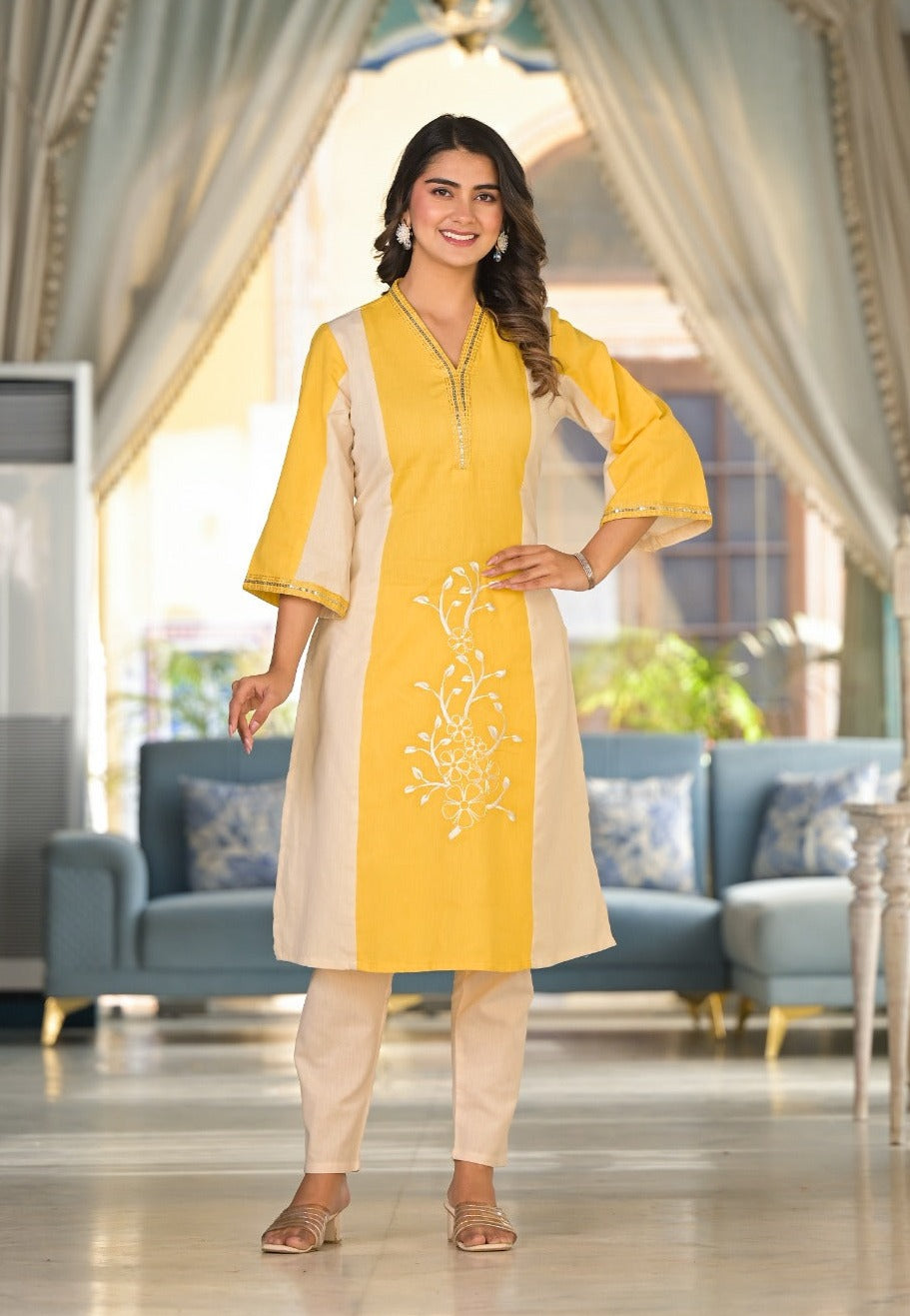 Mughda Sunflower Cotton Kurta Pant Set