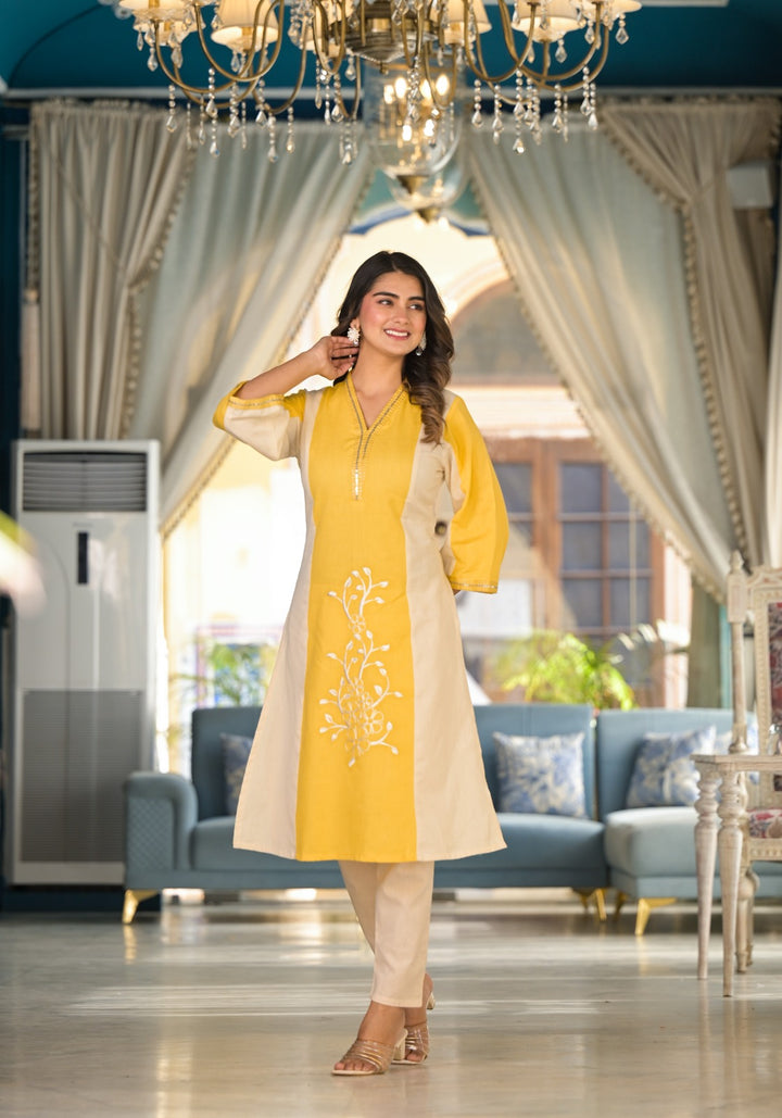 Mughda Sunflower Cotton Kurta Pant Set