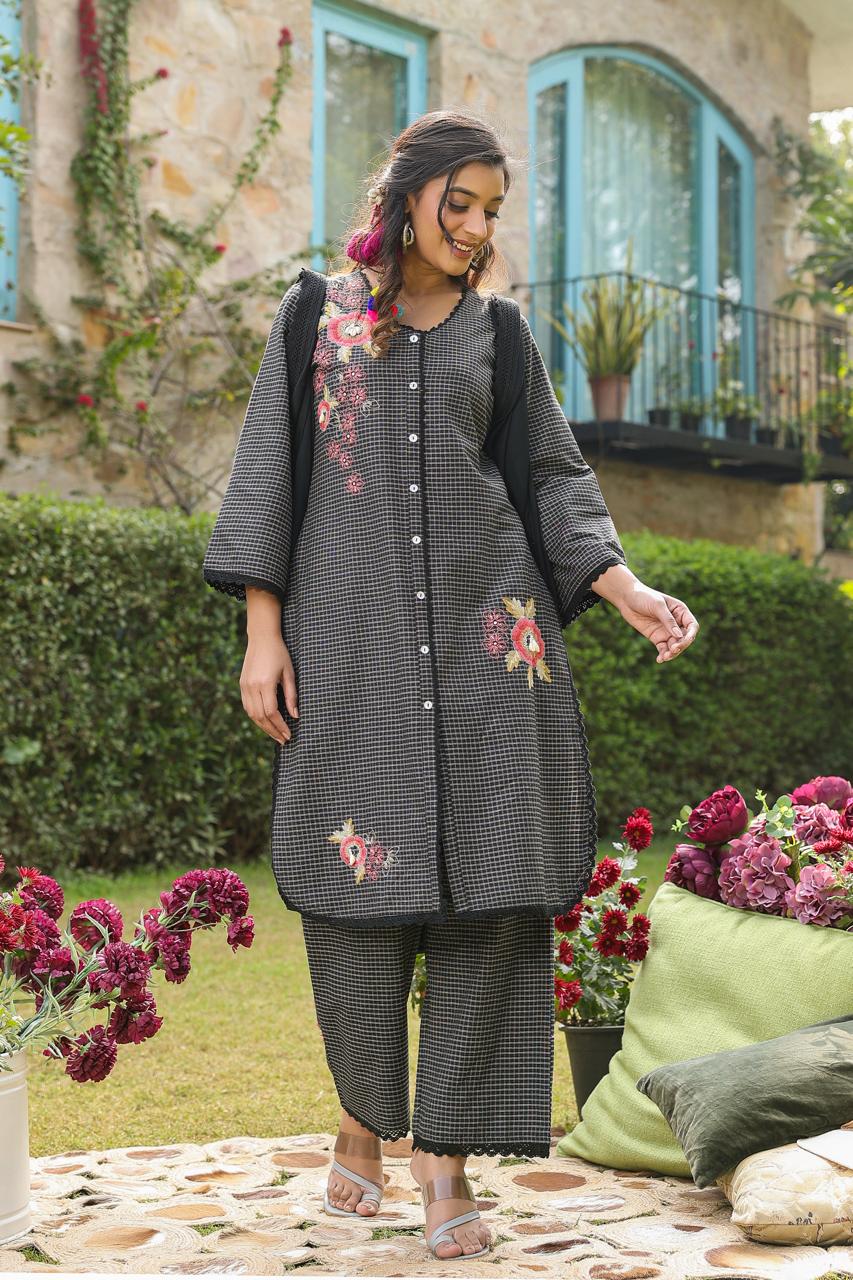 Poonam Charcoal Embroidery Suit Set