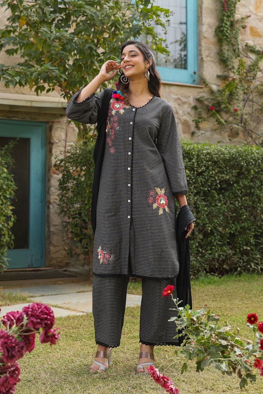 Poonam Charcoal Embroidery Suit Set