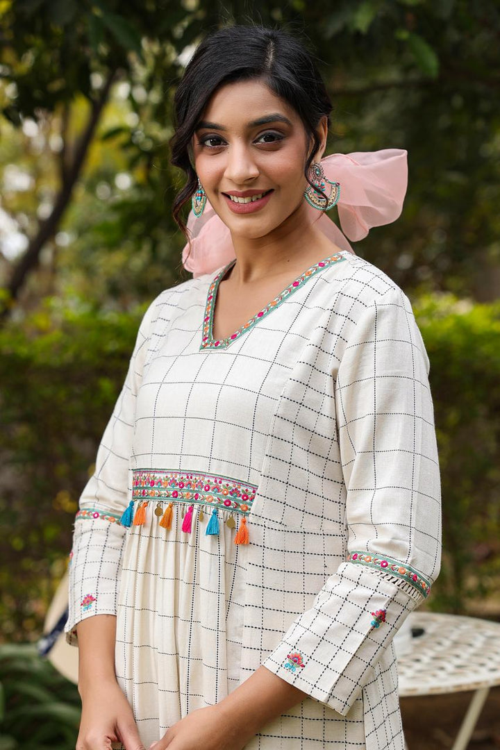 Poonam Checks Embroidered Cotton Suit Set