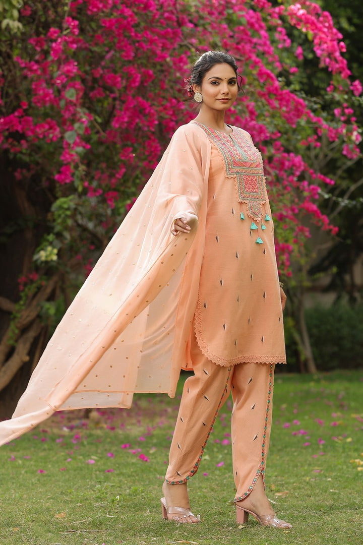 POONAM APRICOT EMBROIDERED FANCY SUIT SET