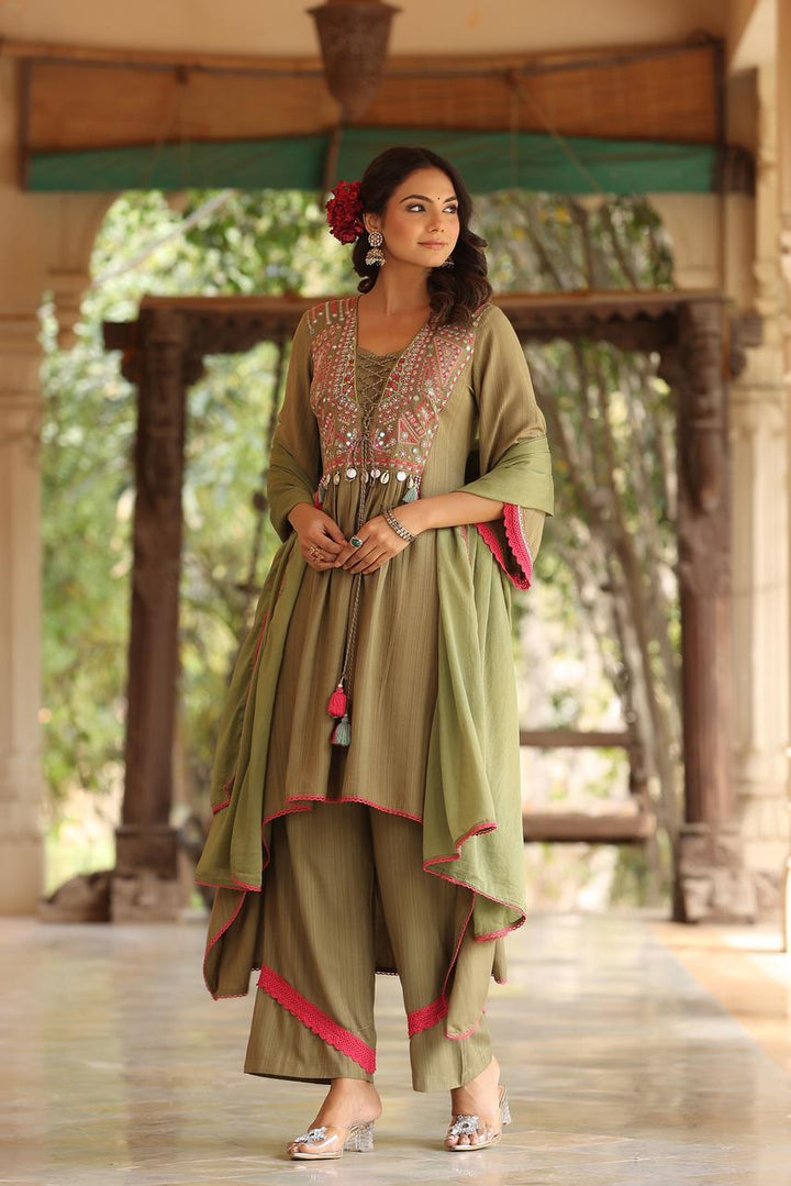 Jeena Forest Embroidery Cotton Suit Set