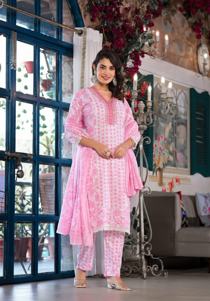 Raksha Pink Cotton Suit Set