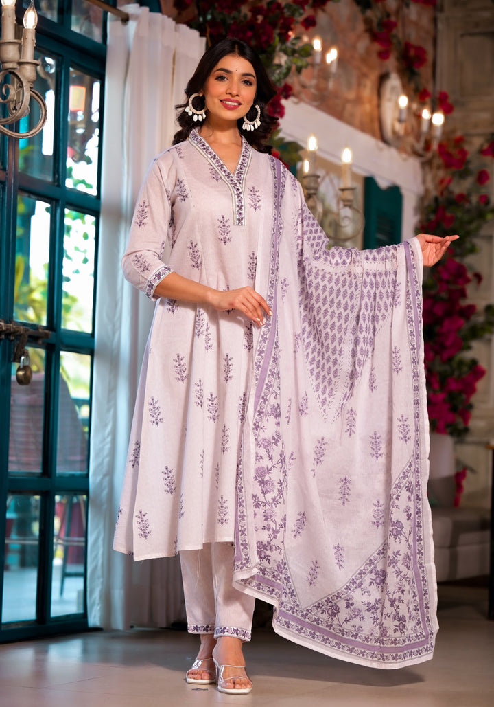 Archana Purple Pure Cotton Suit Set