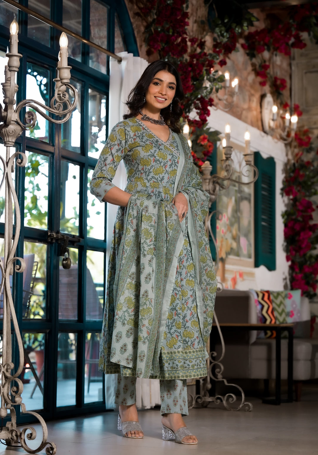 Archana Grass Printed Cotton Suit Set