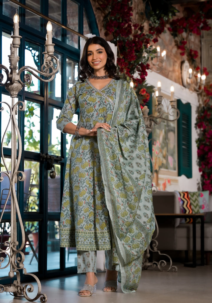 Archana Grass Printed Cotton Suit Set