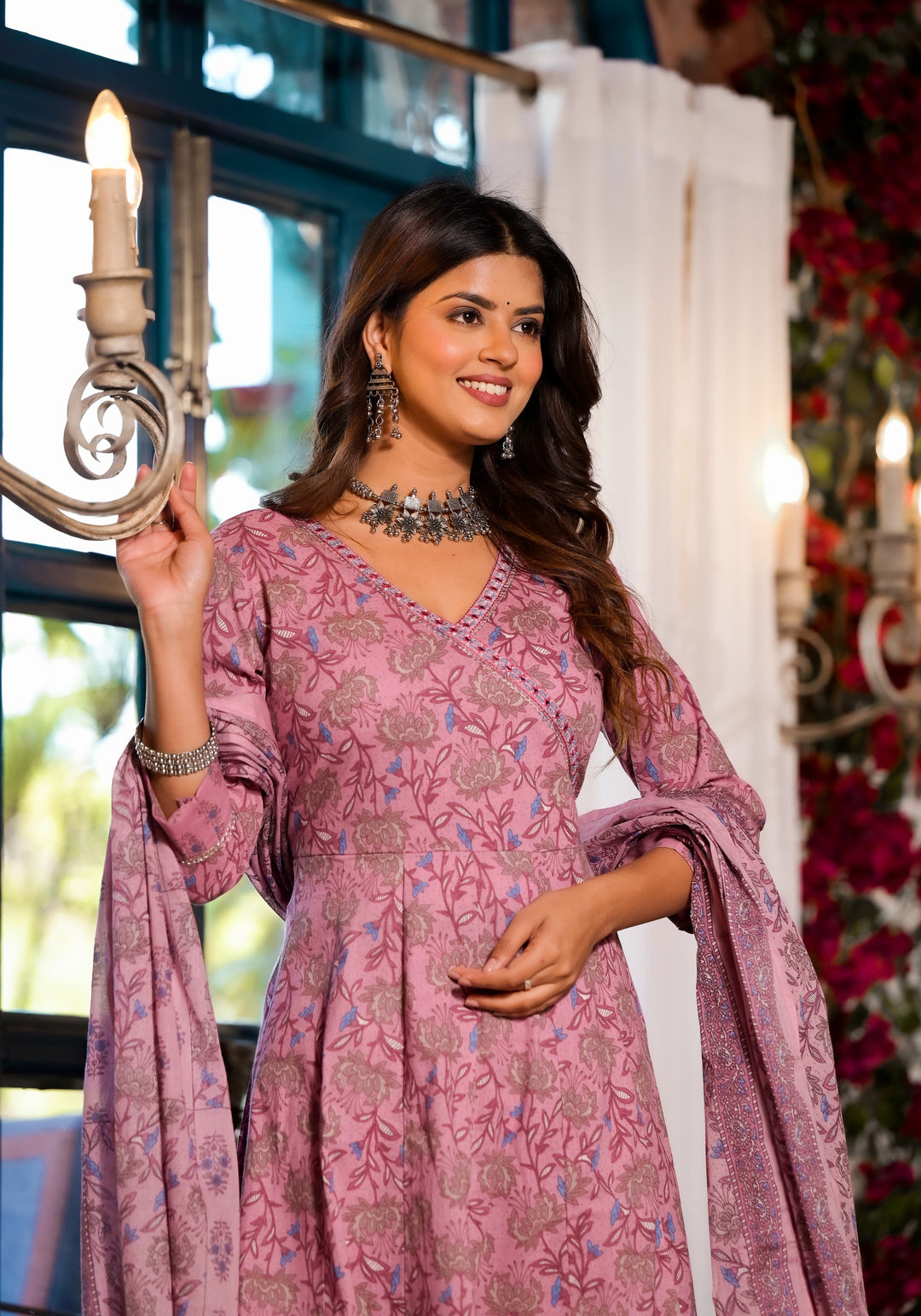 Archana Orchid Printed Cotton Suit Set