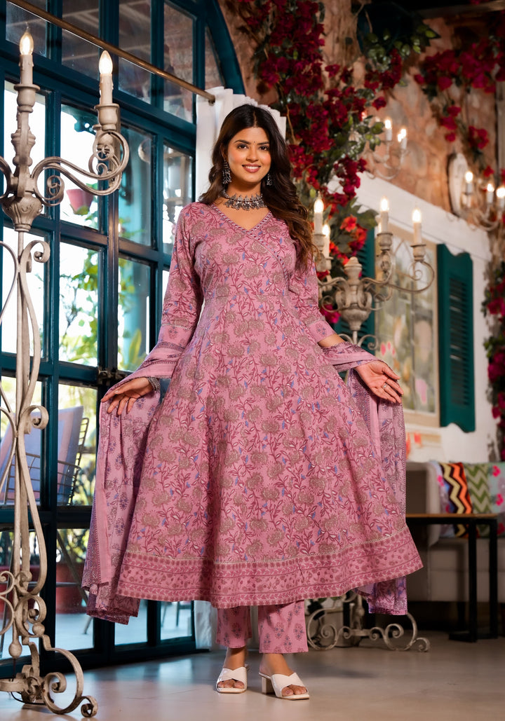 Archana Orchid Printed Cotton Suit Set