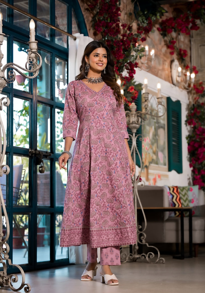 Archana Orchid Printed Cotton Suit Set