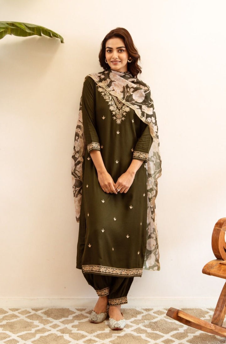 Sargun Olive Suit Set