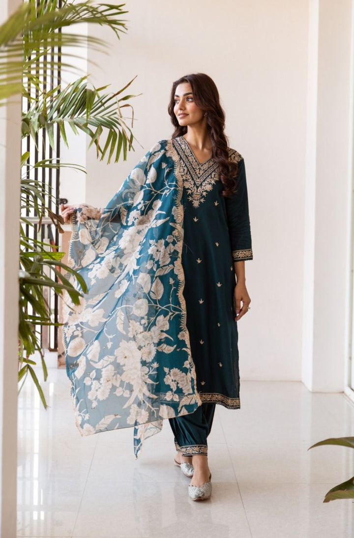 Sargun Indigo Work Suit Set