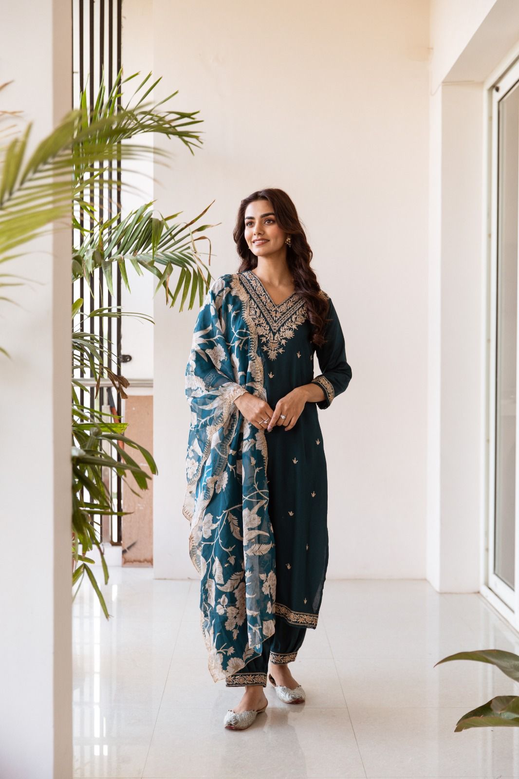 Sargun Indigo Work Suit Set