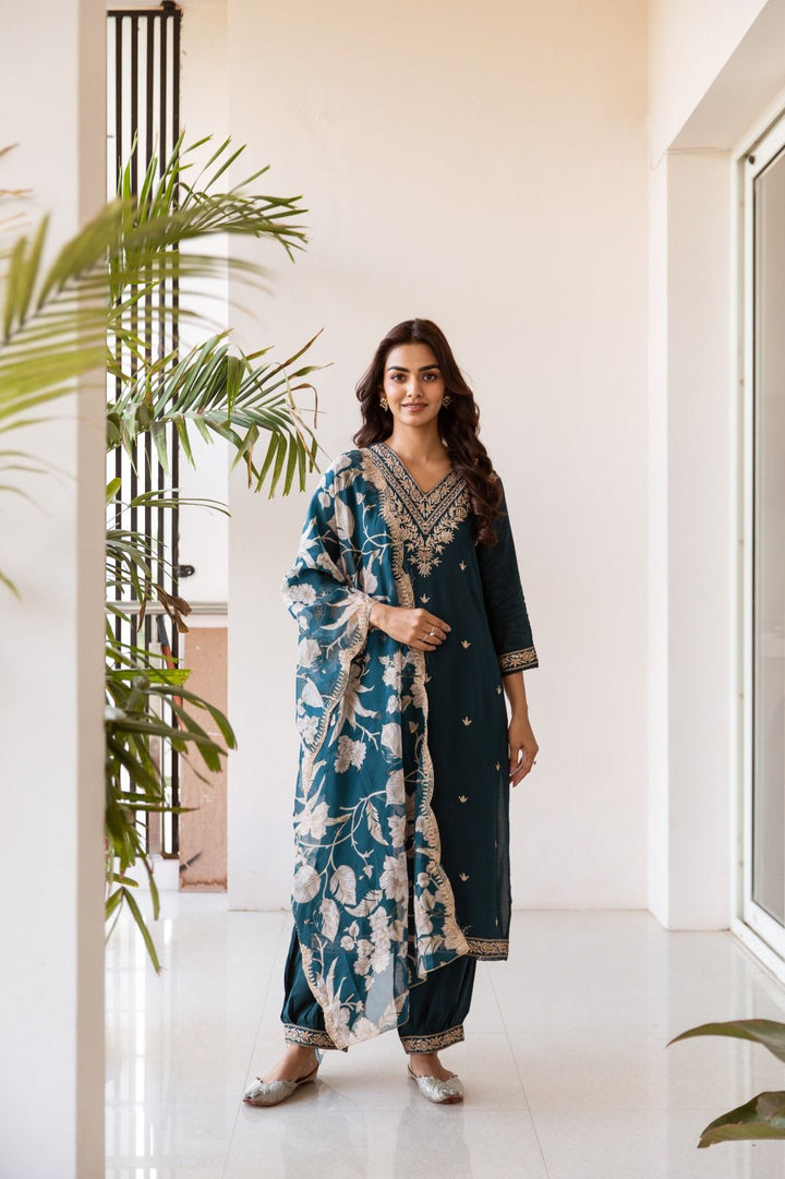 Sargun Indigo Work Suit Set