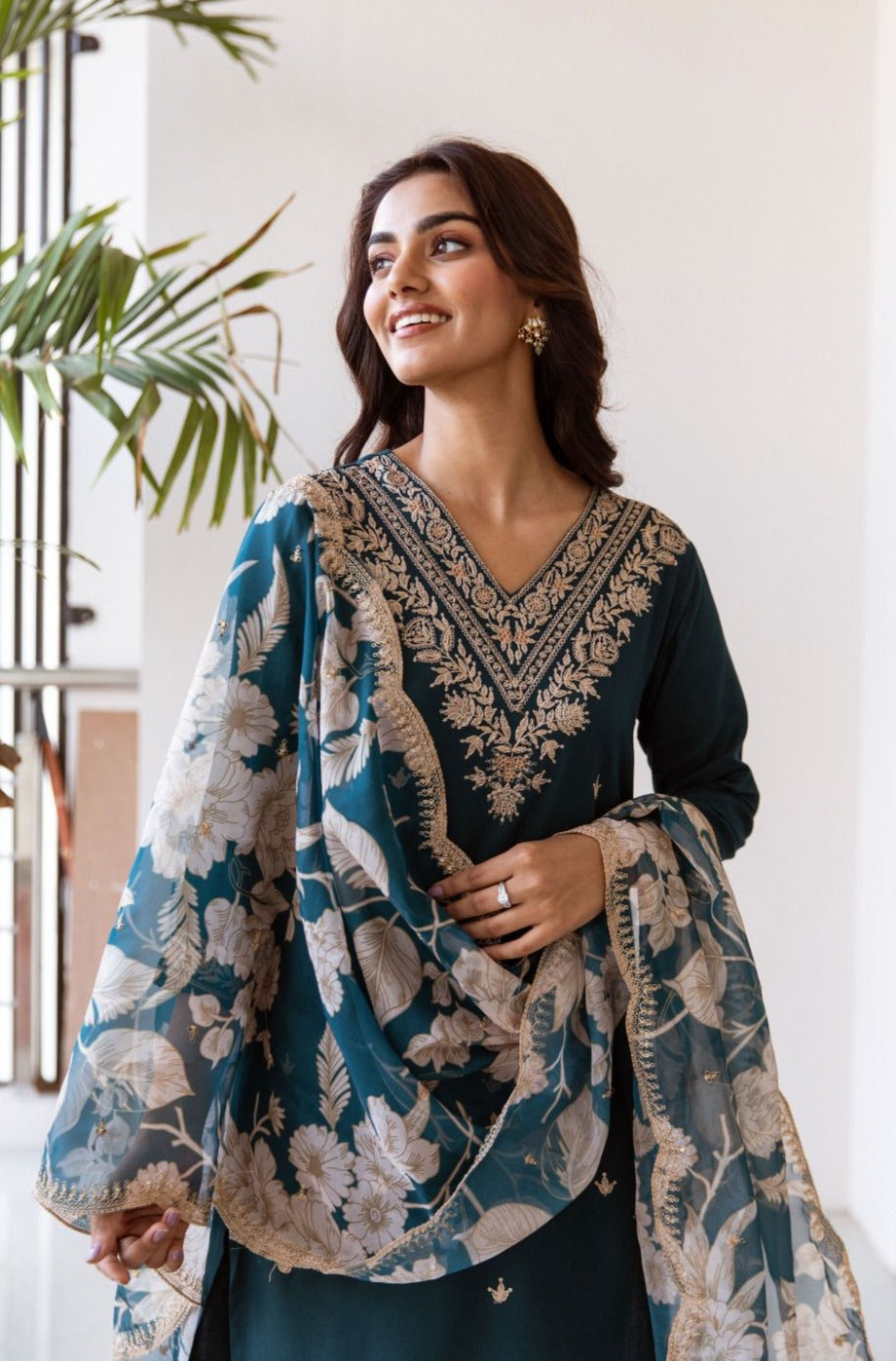 Sargun Indigo Work Suit Set