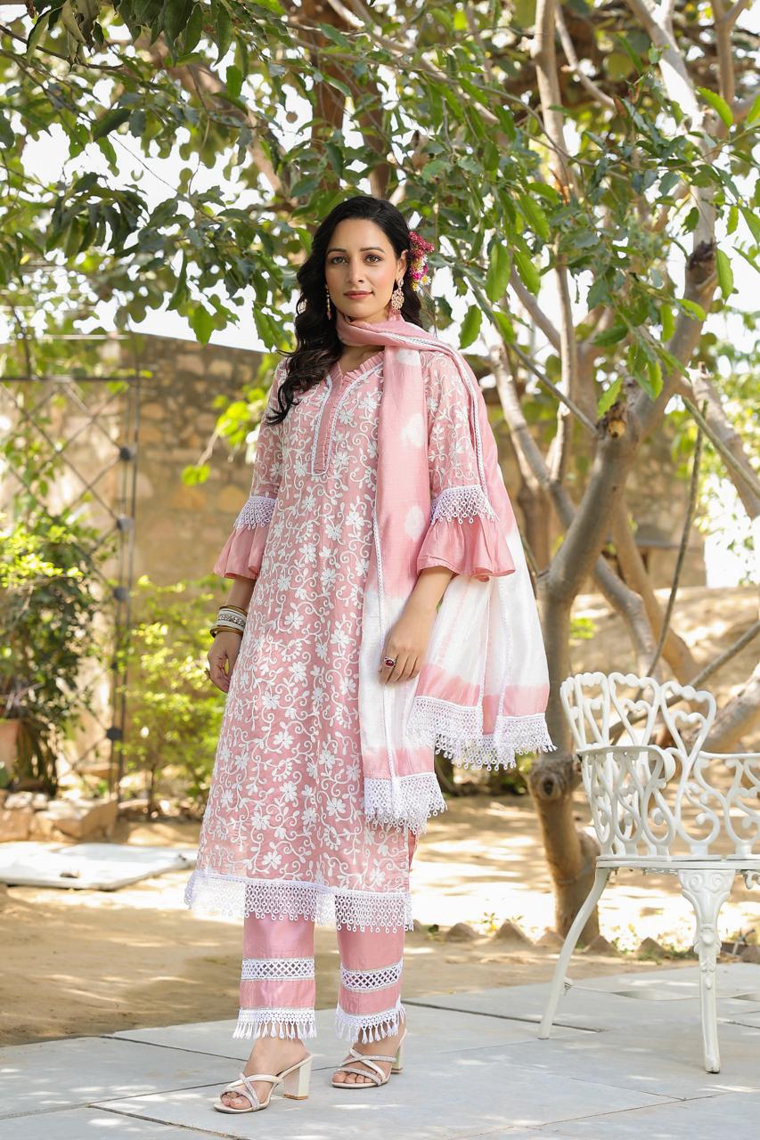 Jeena Rose Embroidered Cotton Suit Set