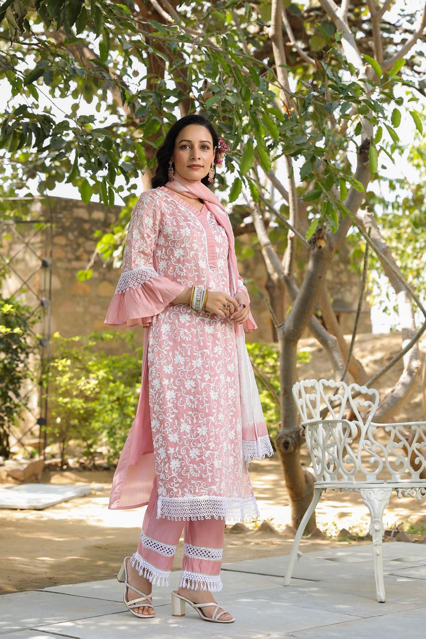 Jeena Rose Embroidered Cotton Suit Set