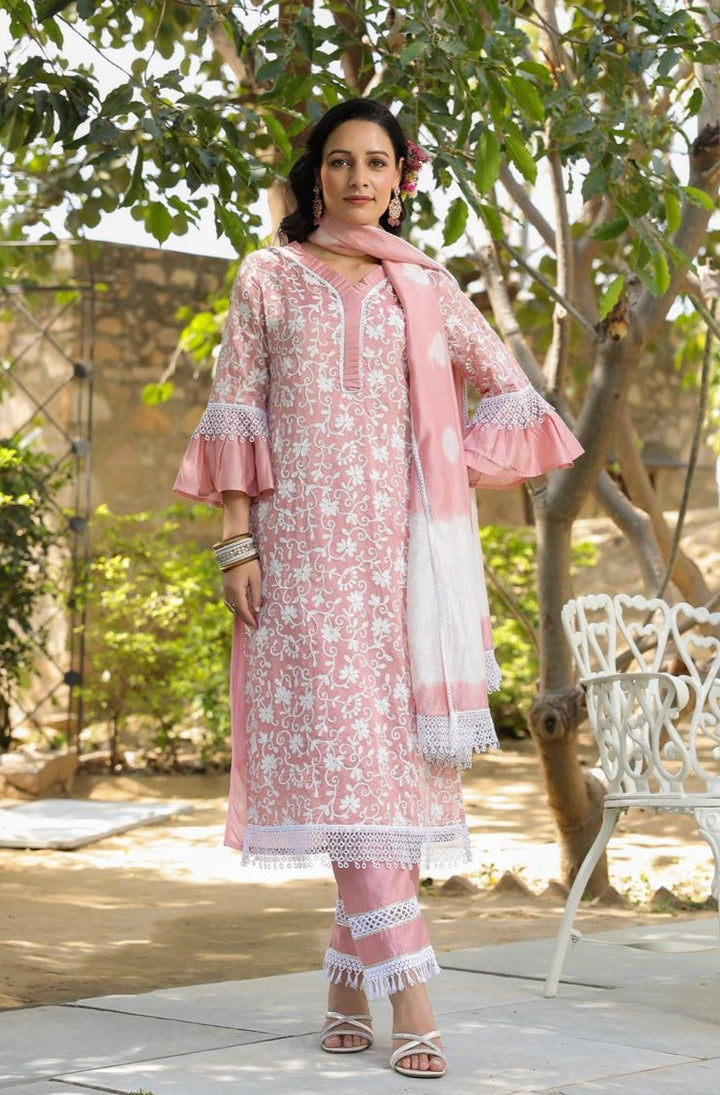 Jeena Rose Embroidered Cotton Suit Set