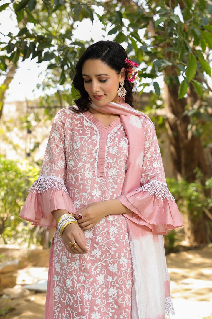 Jeena Rose Embroidered Cotton Suit Set