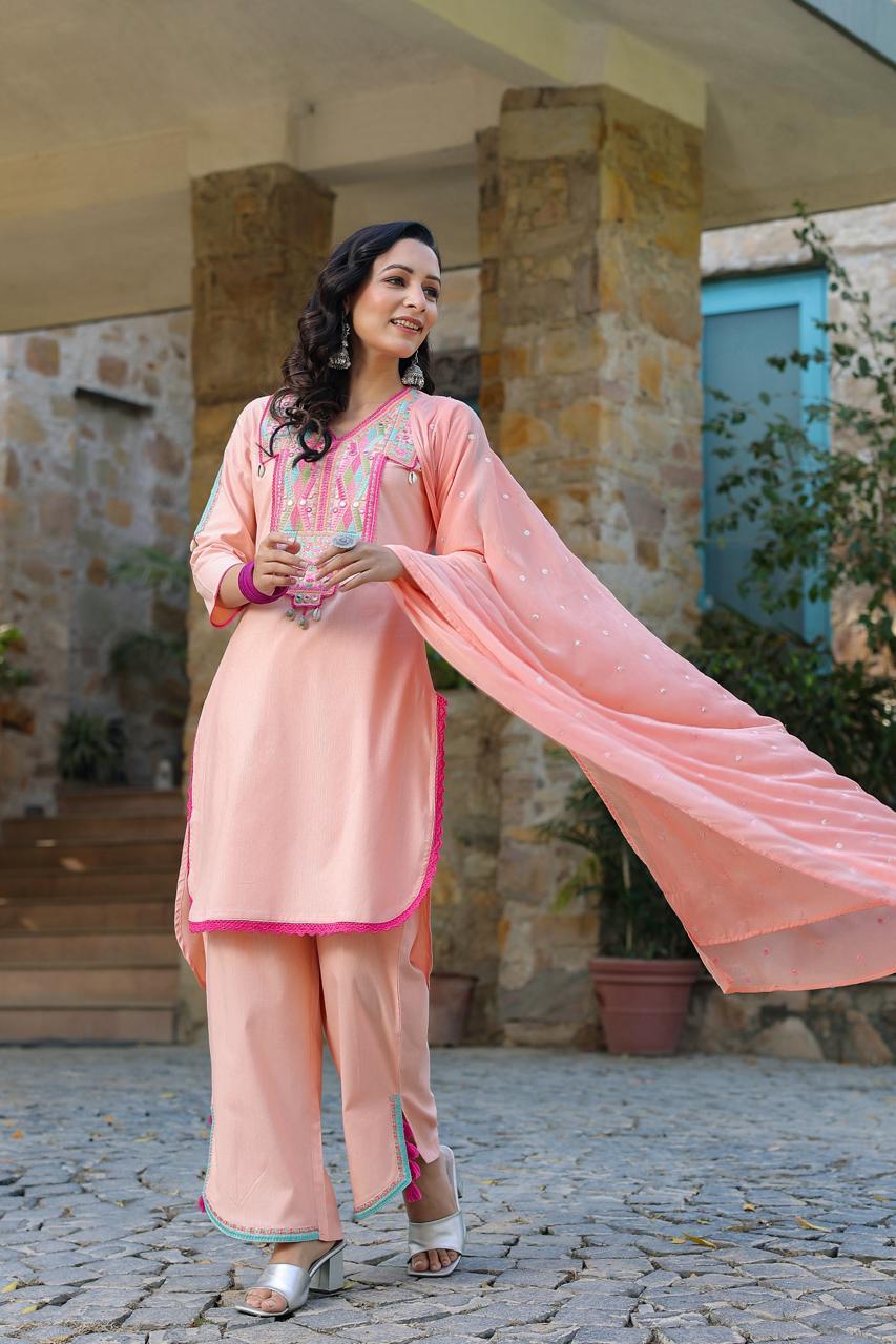 Jeena Peach COTTON SUIT SET (COMES WITH BAG)