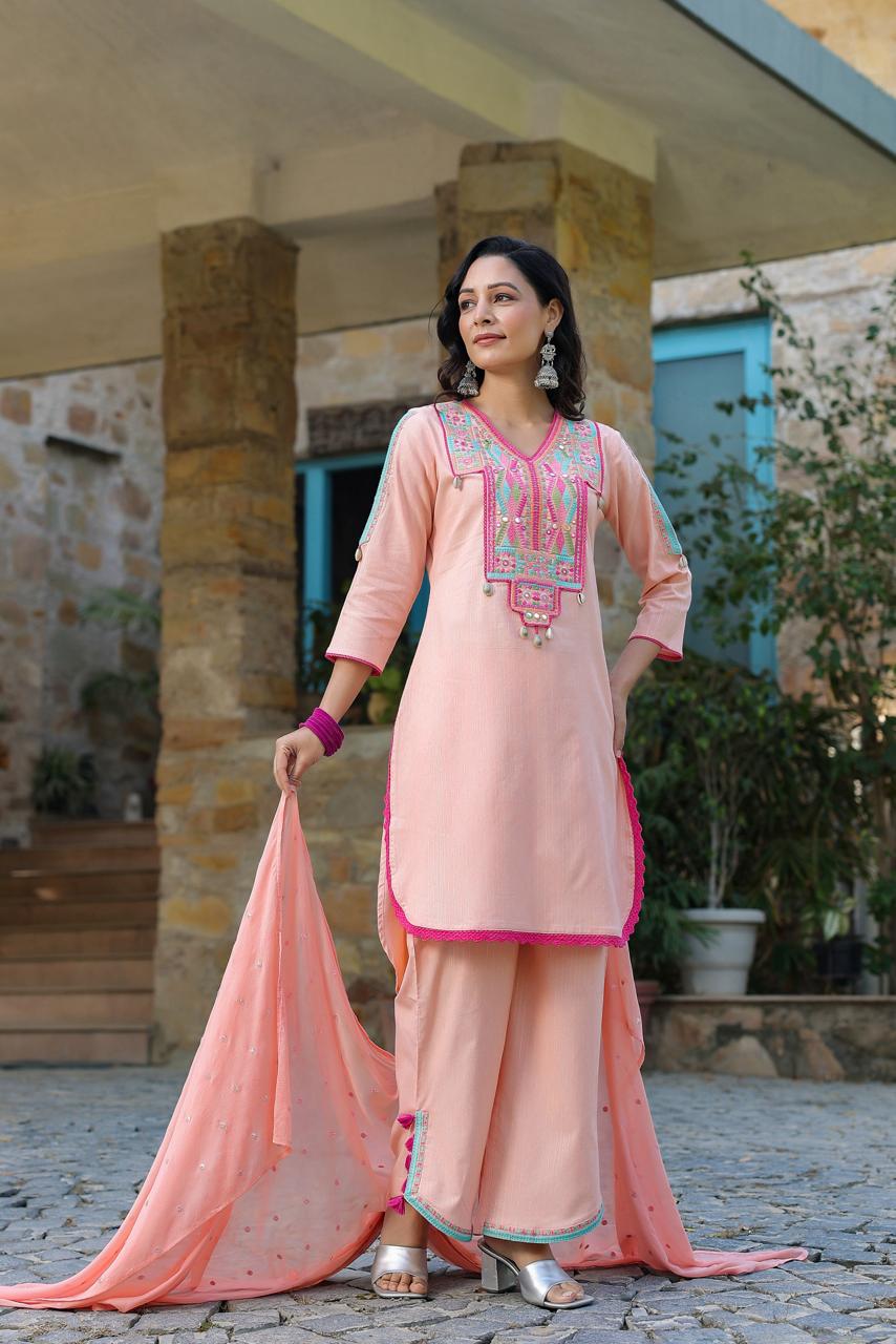 Jeena Peach COTTON SUIT SET (COMES WITH BAG)