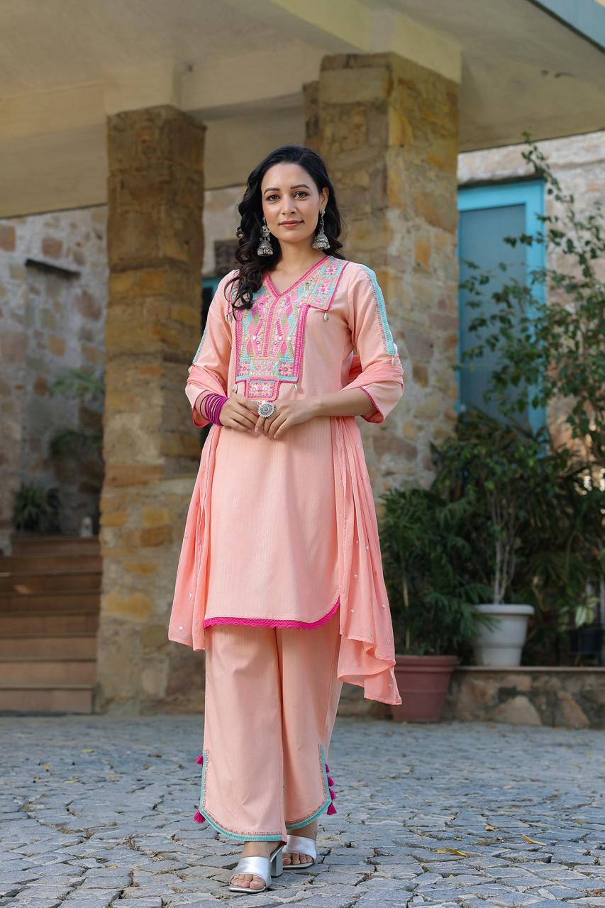 Jeena Peach COTTON SUIT SET (COMES WITH BAG)