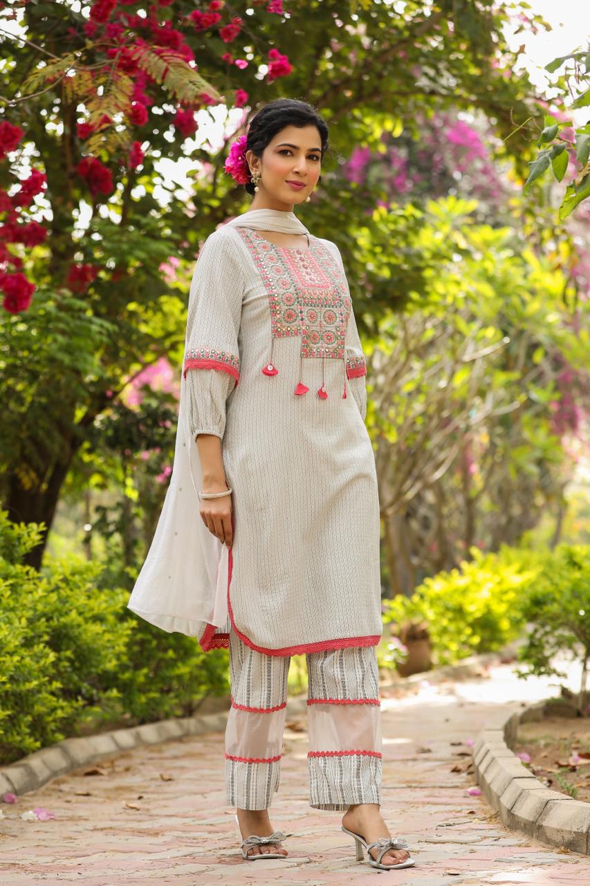 Jeena Tan Cotton Suit Set