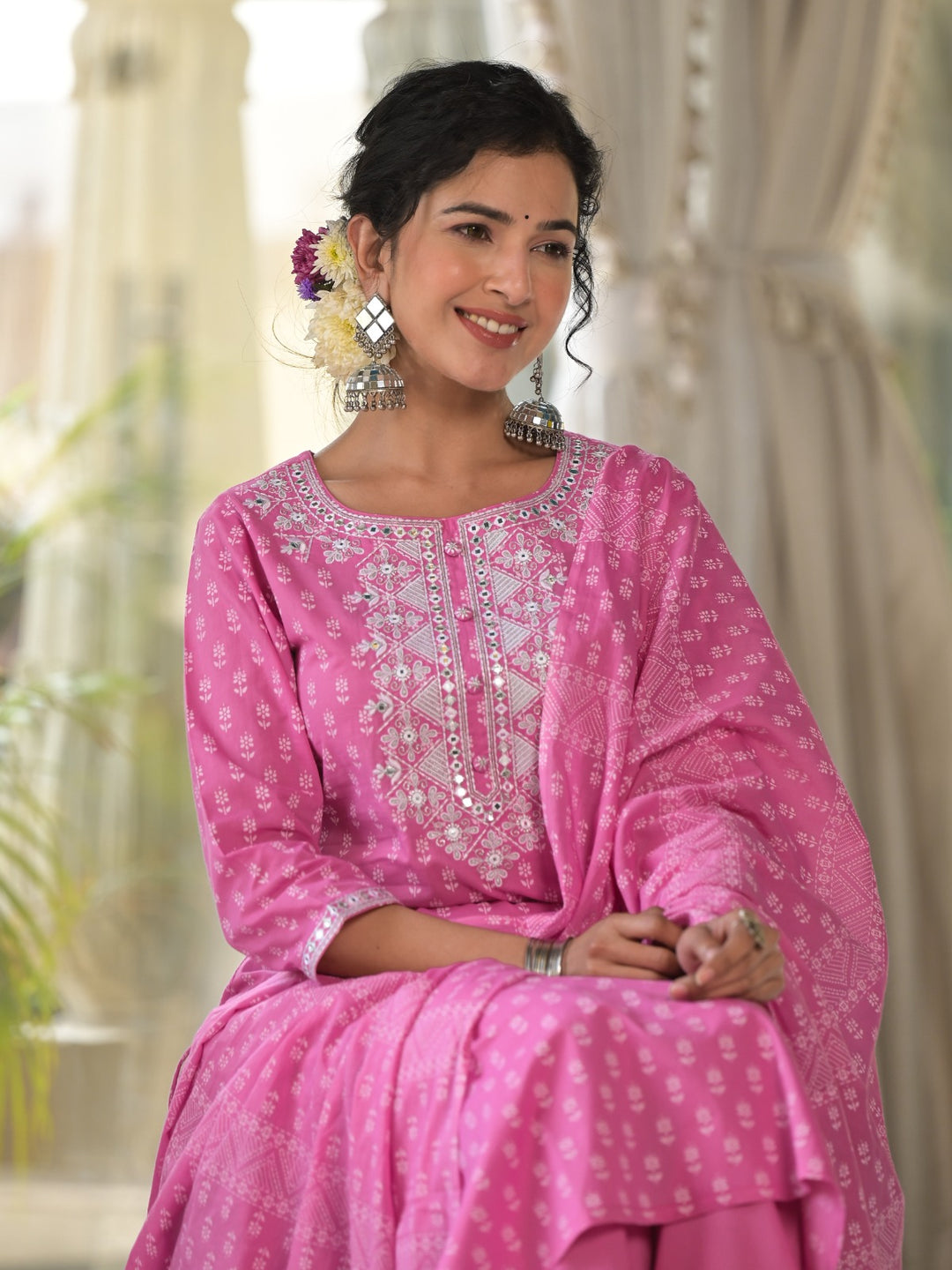 Radhya Pink Cotton Suit Set