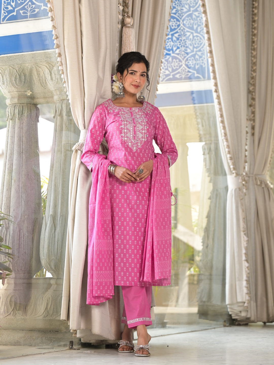 Radhya Pink Cotton Suit Set