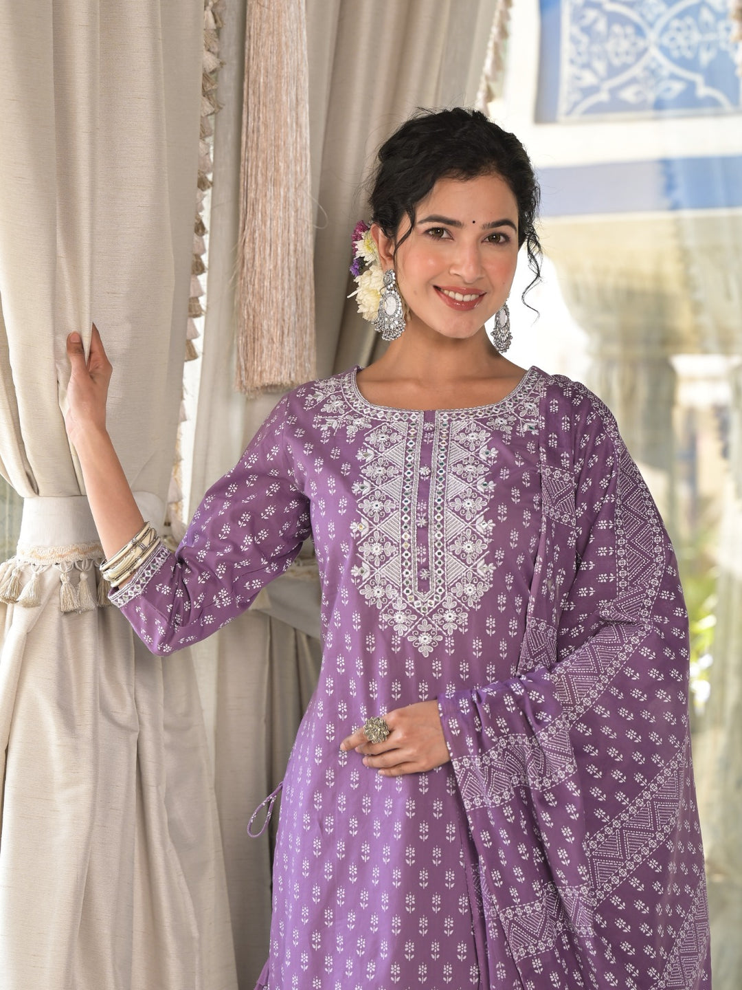 Radhya Purple Cotton Suit Set