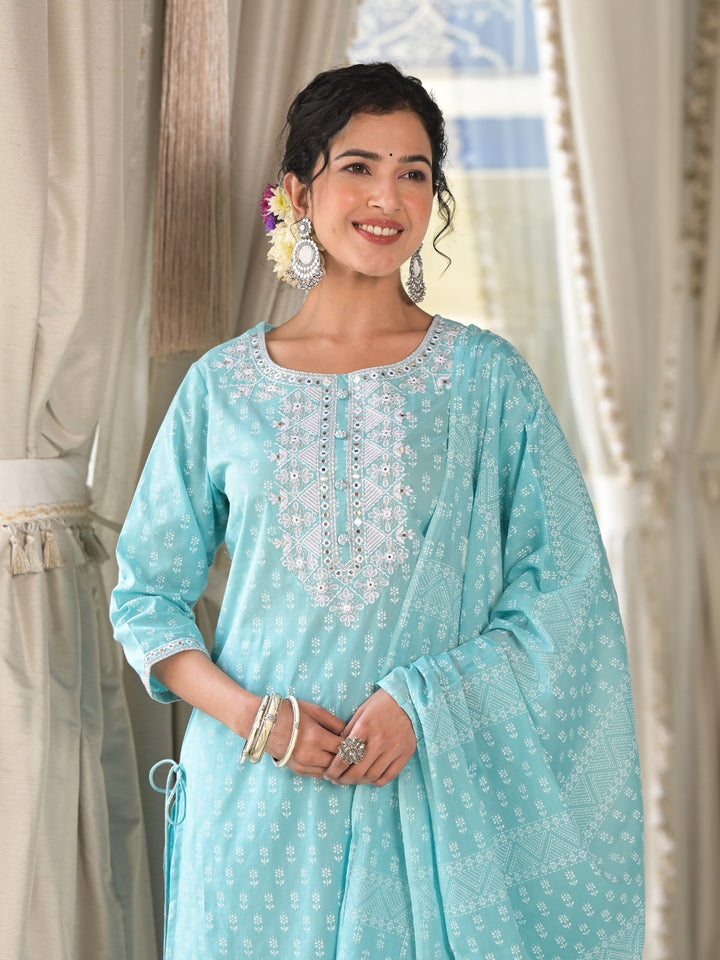 Radhya Sky Cotton Suit Set