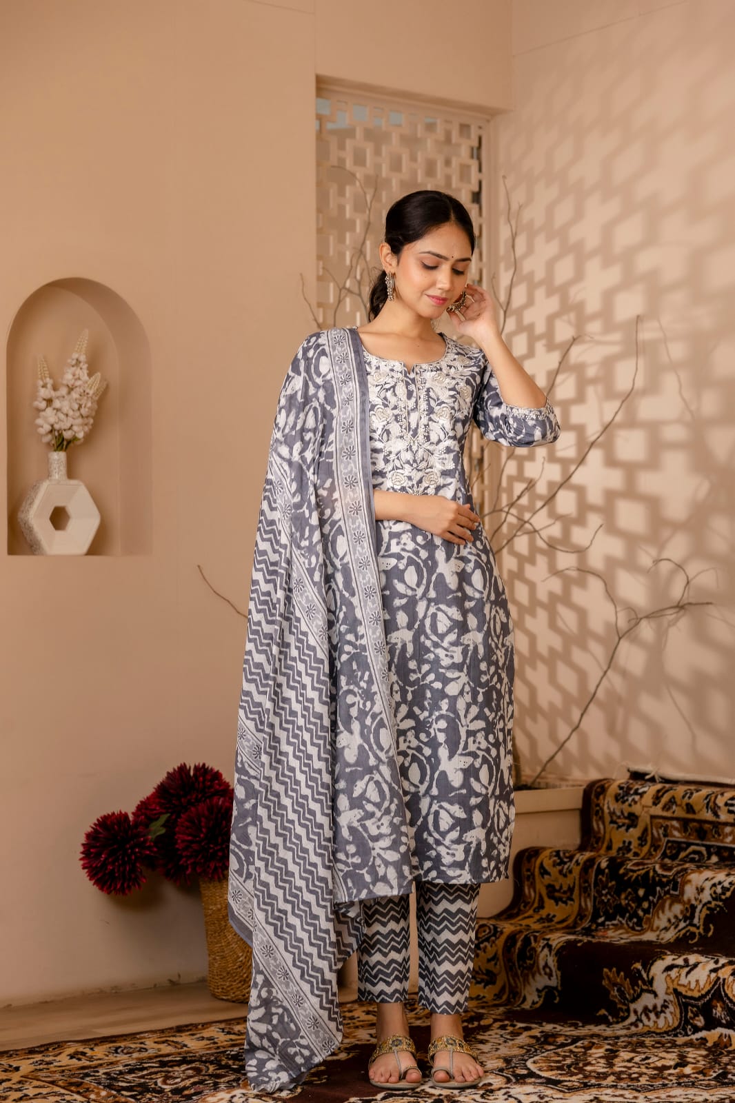 GUNJAN Charcoal COTTON SUIT SET