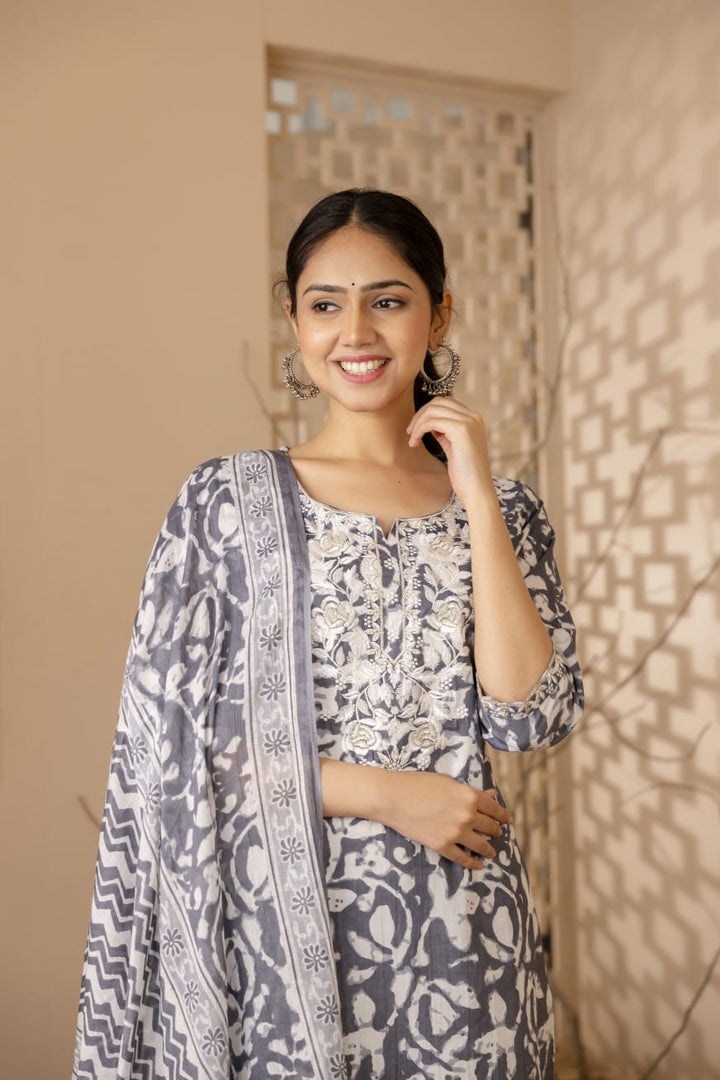 GUNJAN Charcoal COTTON SUIT SET