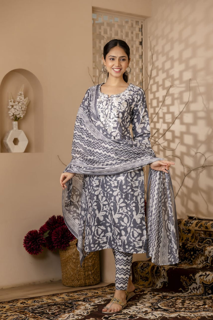 GUNJAN Charcoal COTTON SUIT SET