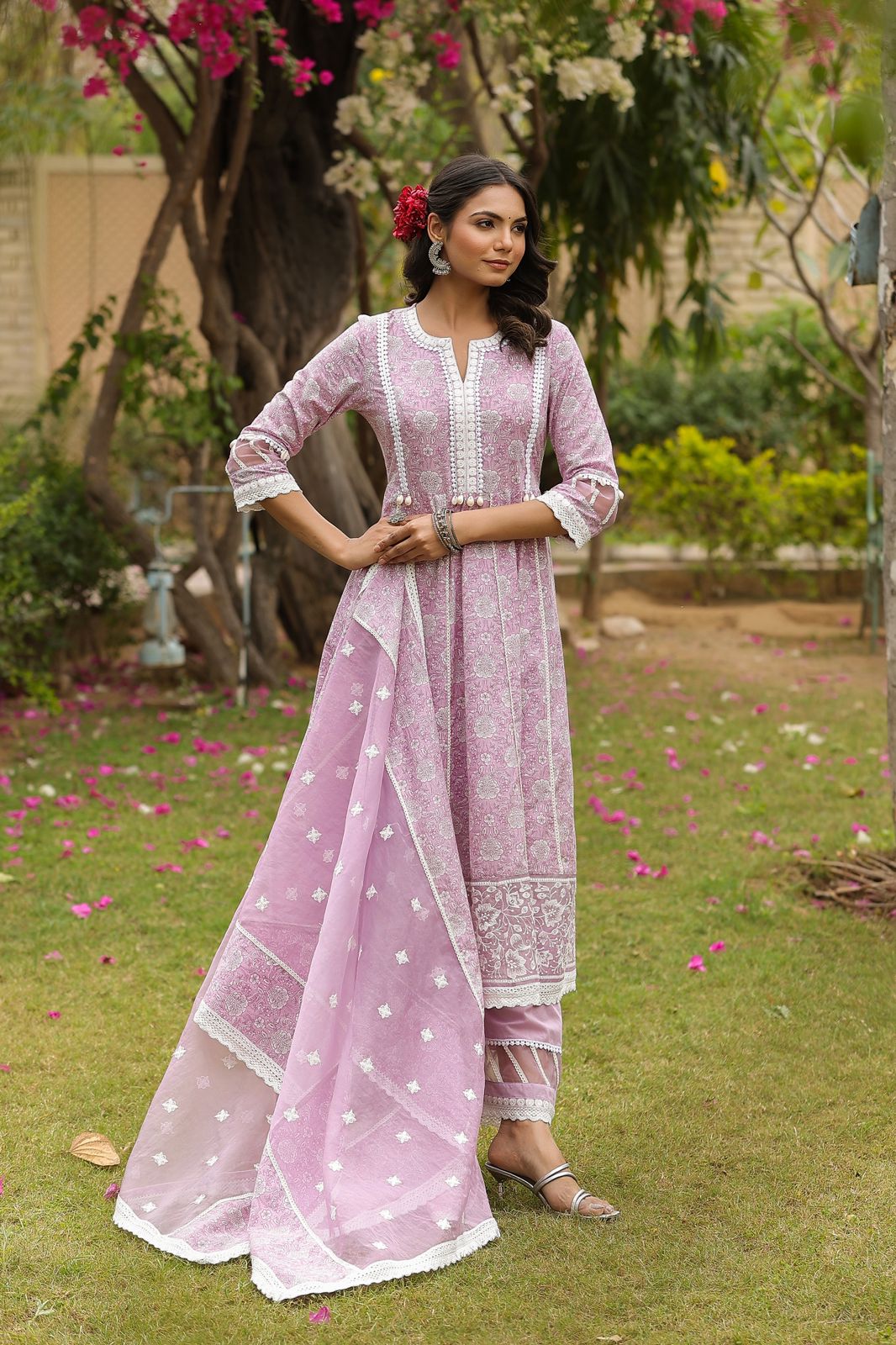 Kisah Pink Cotton Anarkali Suit Set