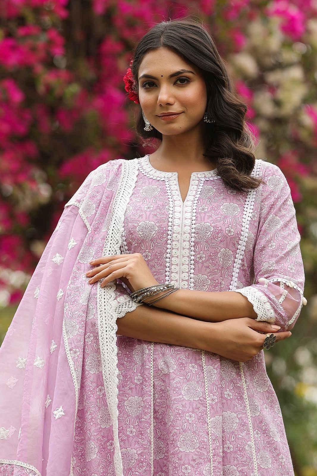 Kisah Pink Cotton Anarkali Suit Set