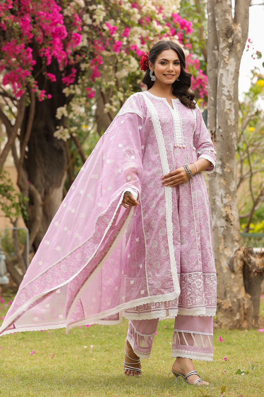 Kisah Pink Cotton Anarkali Suit Set