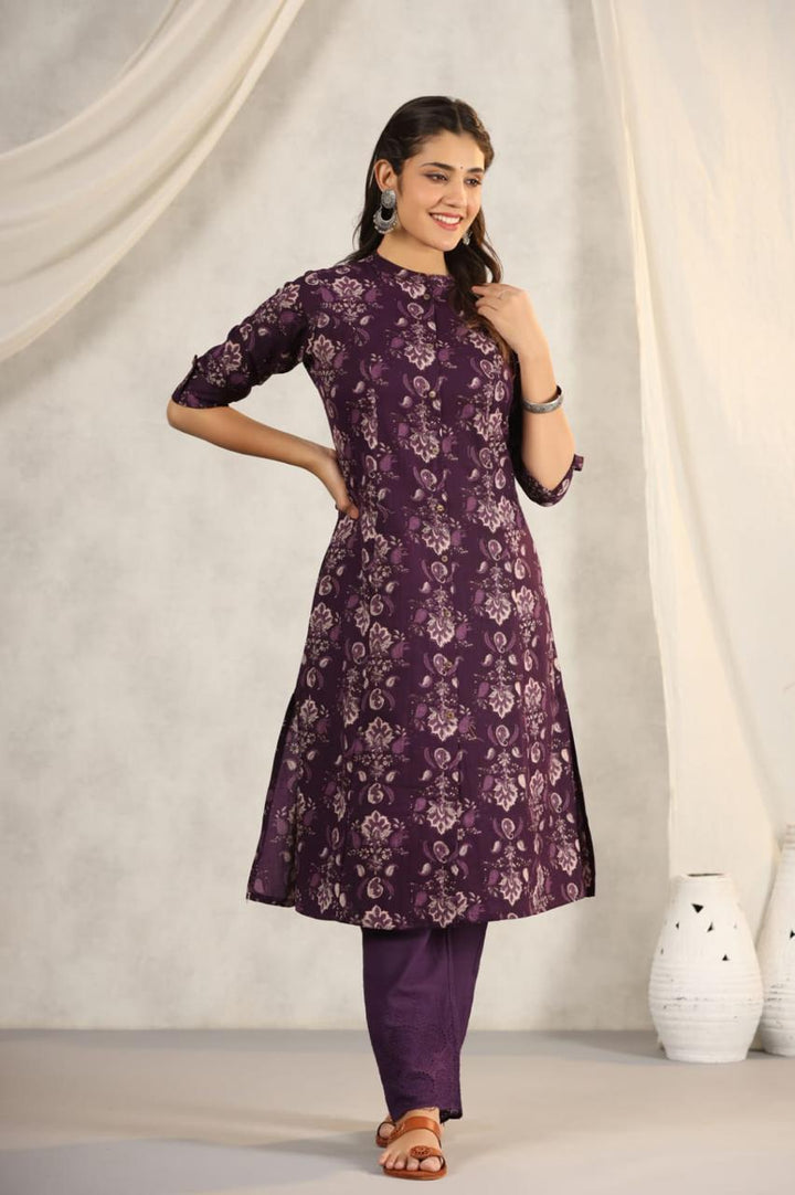 Rachna wine Printed Cotton Kurta Pant Set