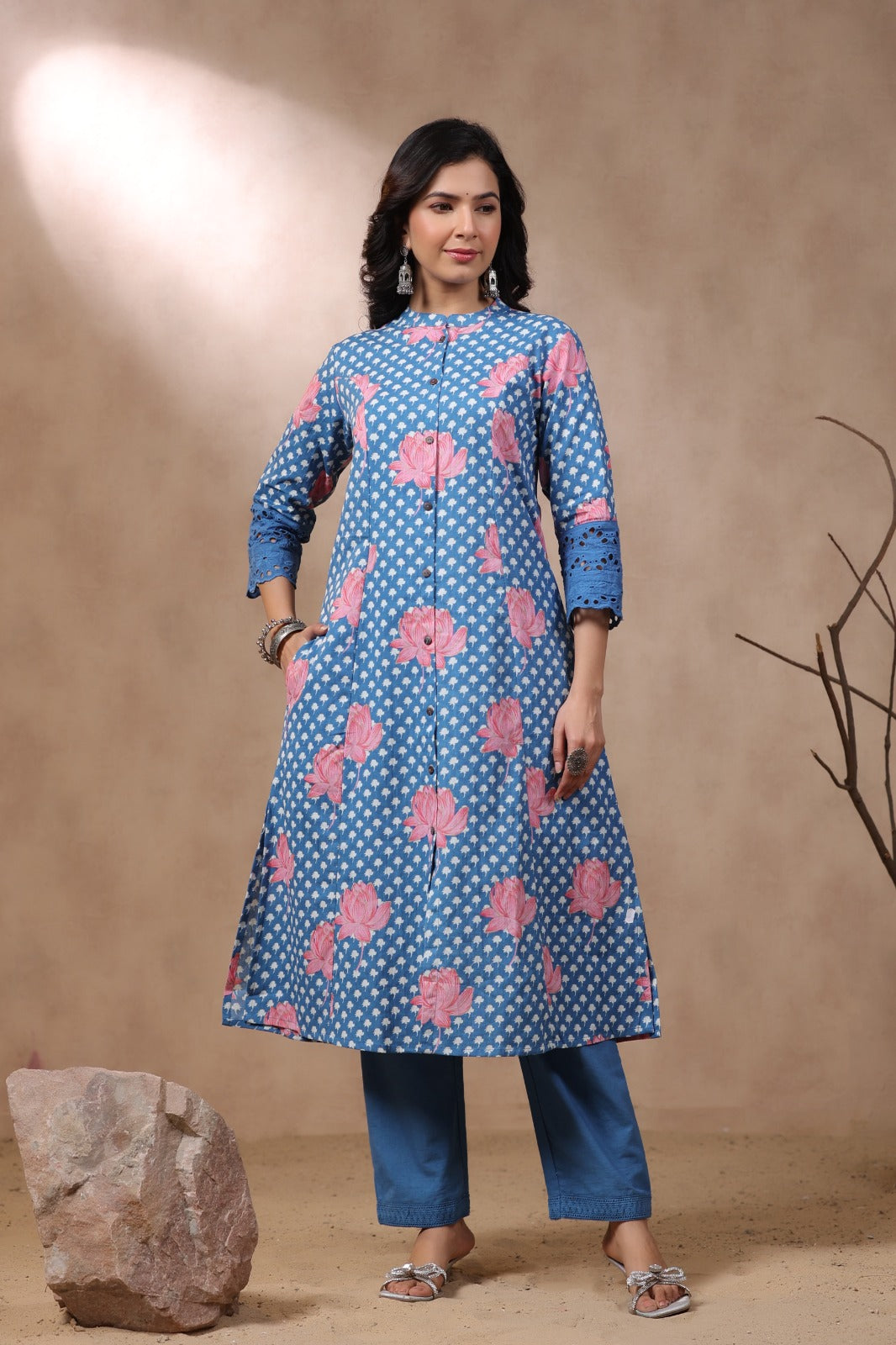 Rachna Indigo Printed Cotton Kurta Pant Set