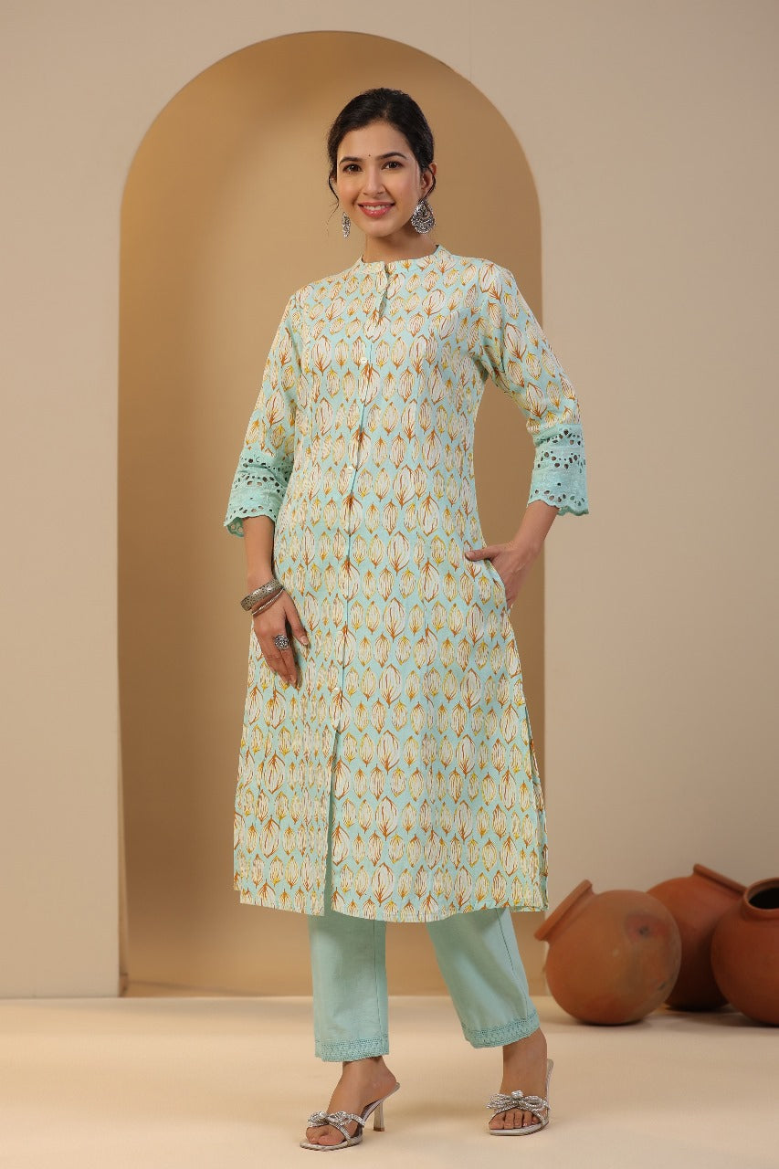 Rachna Mint Cotton Kurta Pant Set