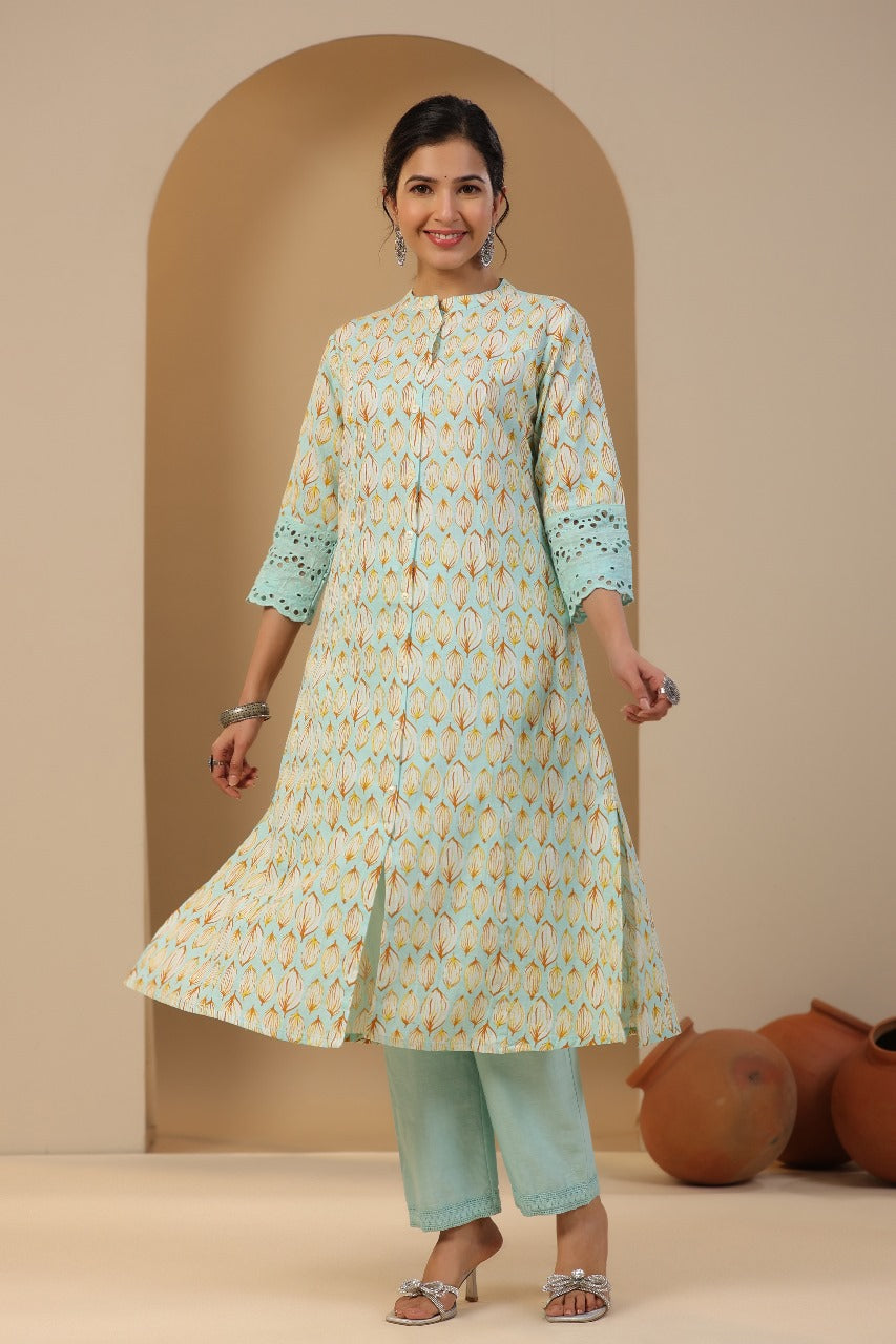 Rachna Mint Cotton Kurta Pant Set