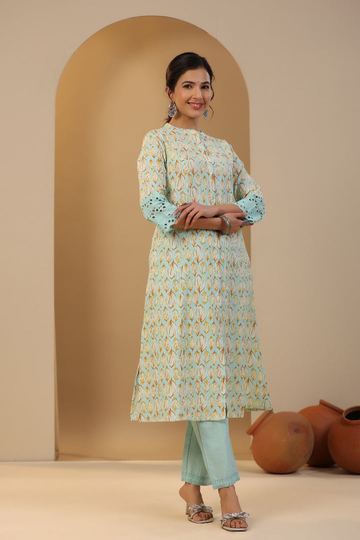 Rachna Mint Cotton Kurta Pant Set