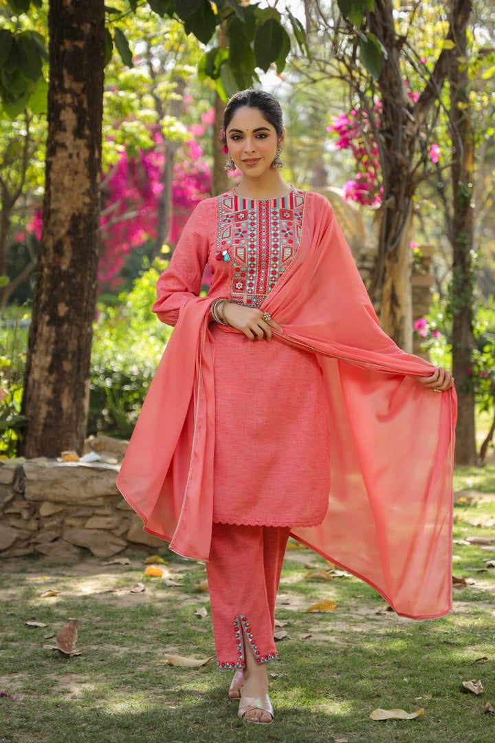 Jeena Cranberry Cotton Suit Set