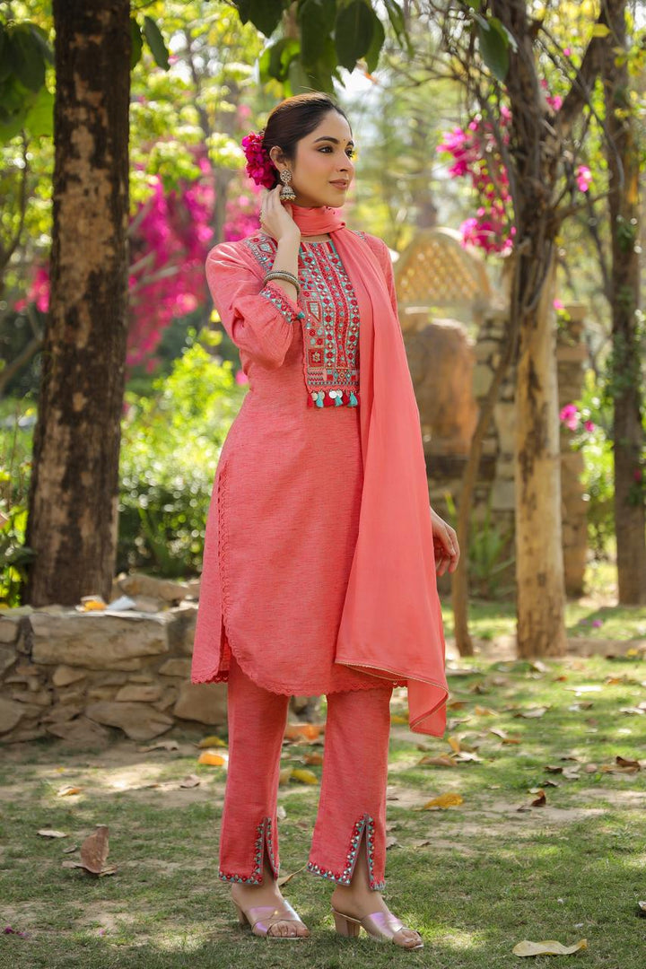 Jeena Cranberry Cotton Suit Set