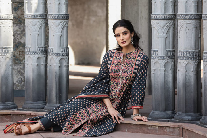 Gunjan Onyx Printed A Line Cotton Suit Set