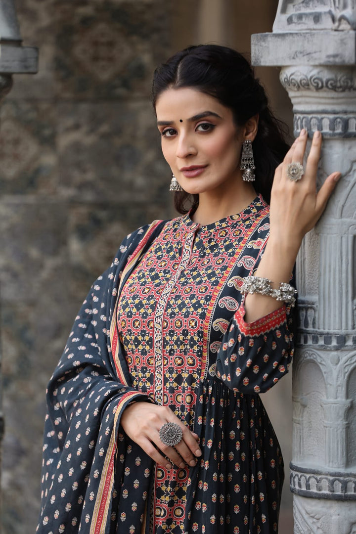 Gunjan Onyx Printed A Line Cotton Suit Set