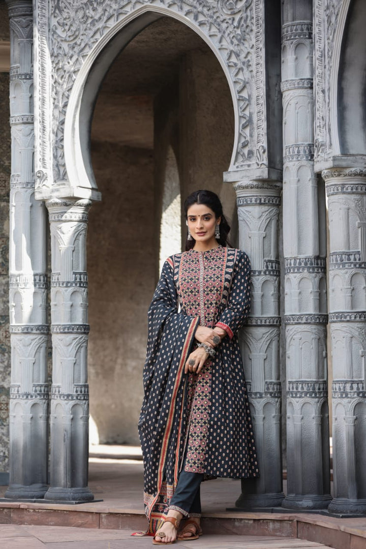 Gunjan Onyx Printed A Line Cotton Suit Set