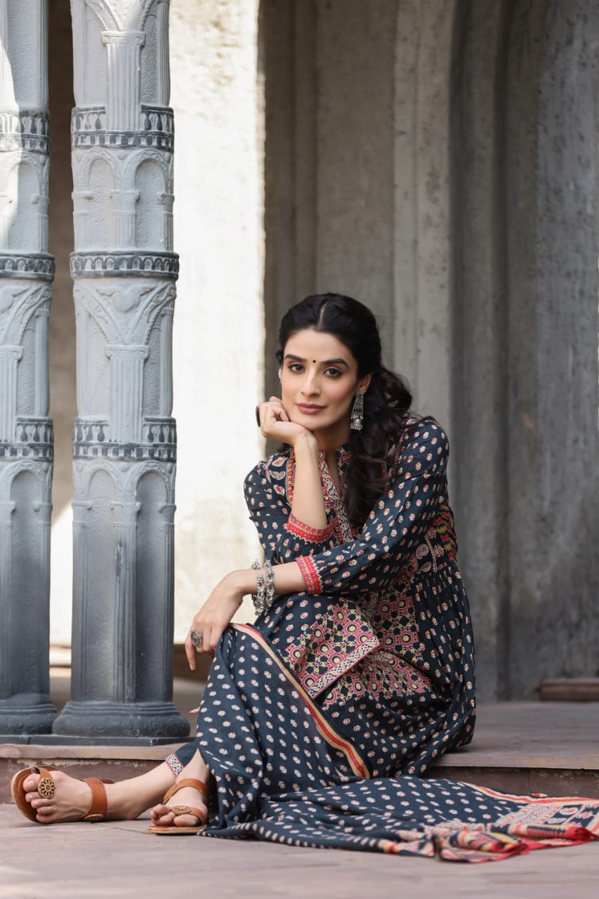 Gunjan Onyx Printed A Line Cotton Suit Set