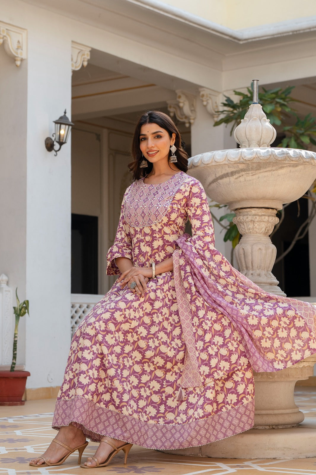 GUNJAN Lilac Cotton Anarkali Suit Set